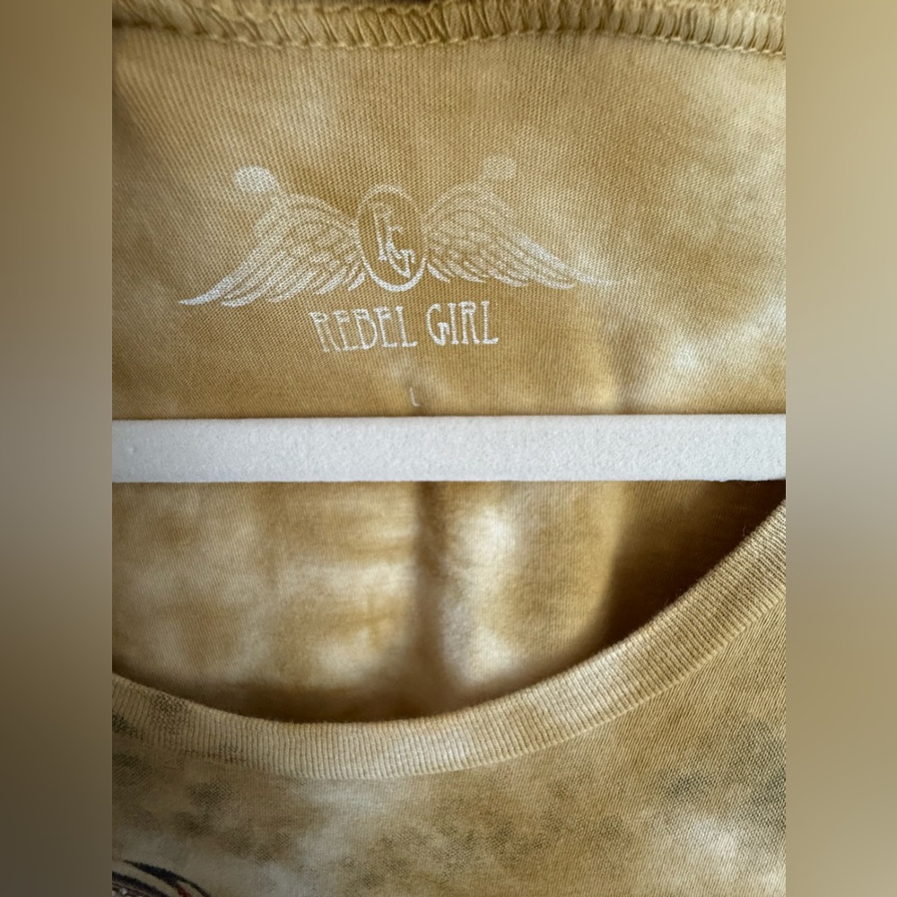 Women's Rebel Girl Gold/Brown Tie Dye Long Sleeve Top With Heart & Wings, Large - Picture 4 of 5